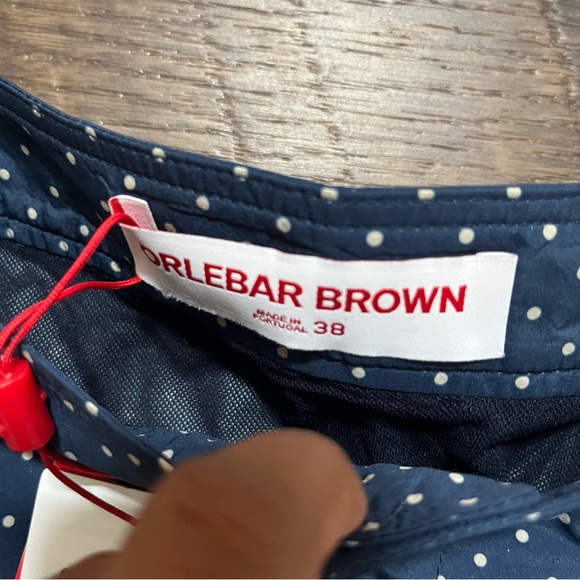 NWT Orlebar Brown bulldog navy blue iris polka dot swim trunks 6” shorts 38 READ - Picture 3 of 10